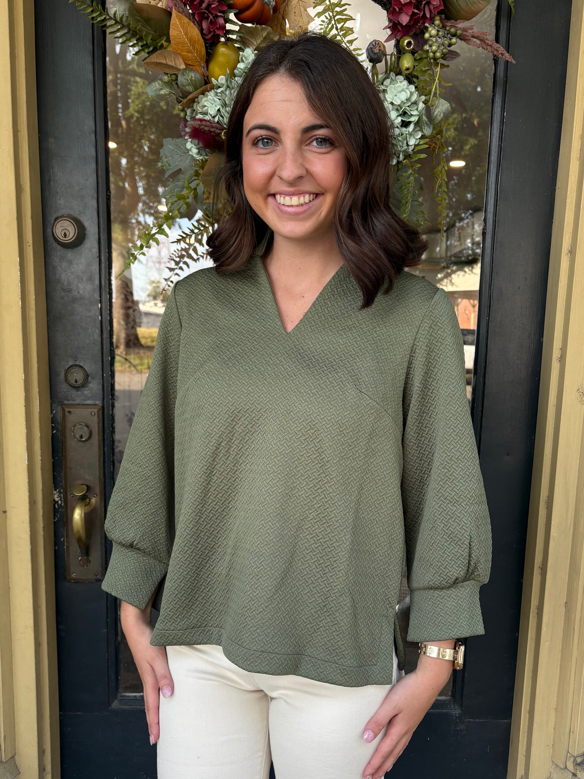 Mary Square Jocelyn Top- Olive