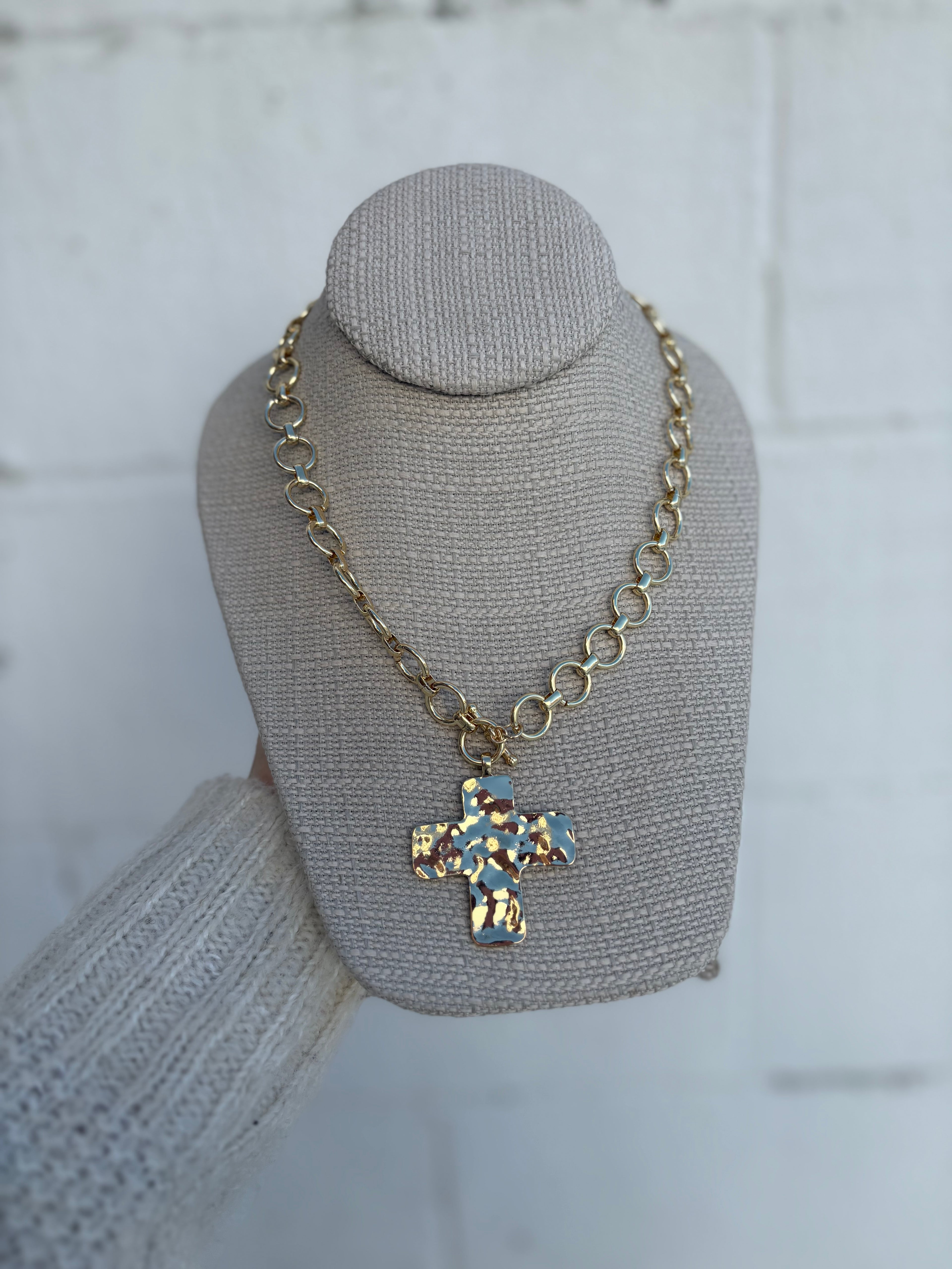 Gold Cross Open Circle Necklace