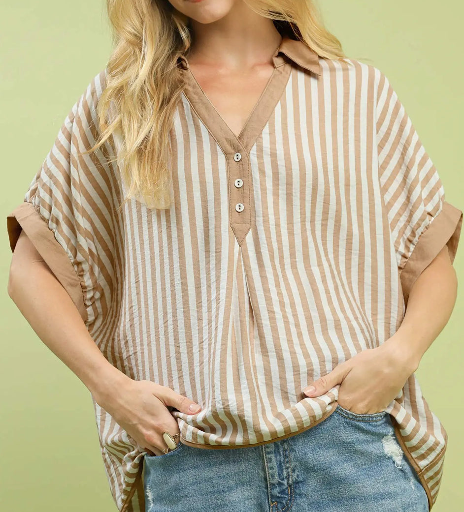 Latte Striped Oversized Blouse