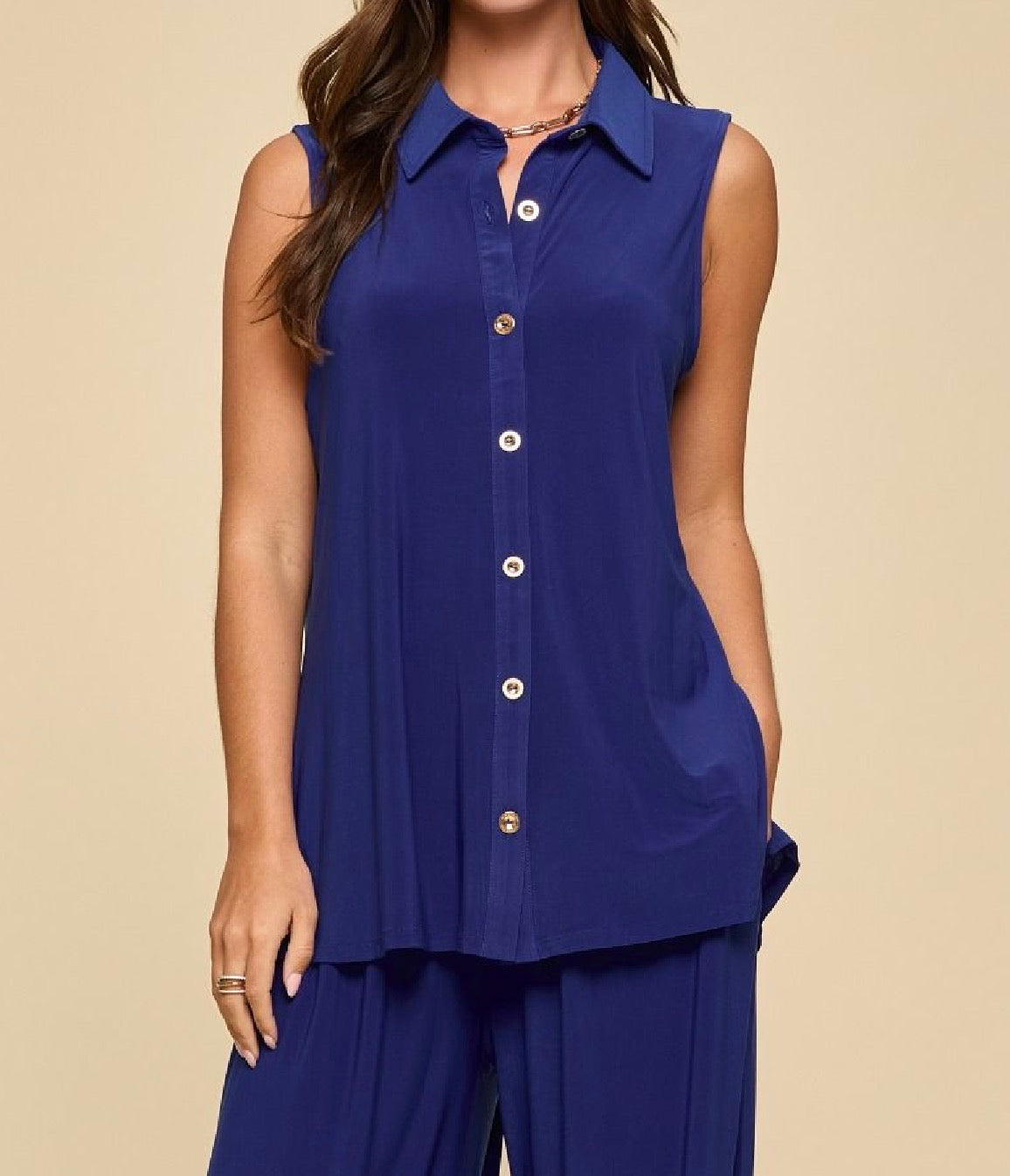 Royal Blue Sleeveless Set Top- Top Only