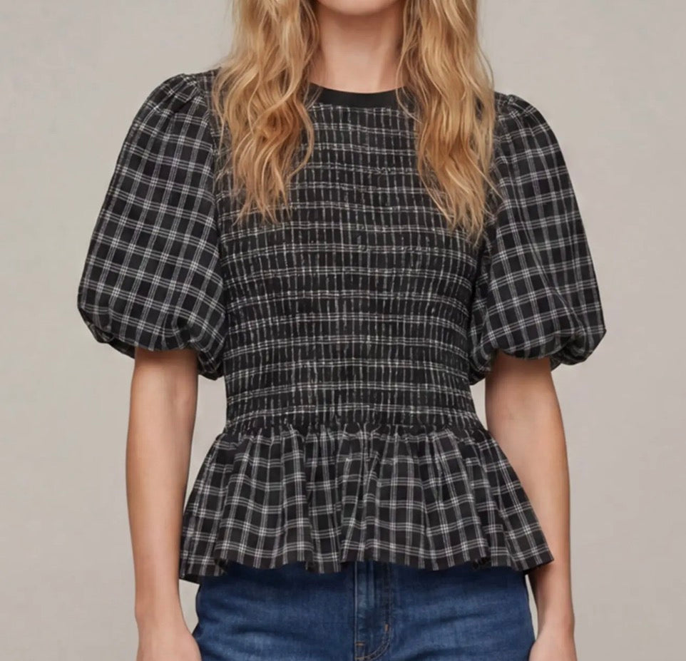 All Checked Out Peplum Top- Black