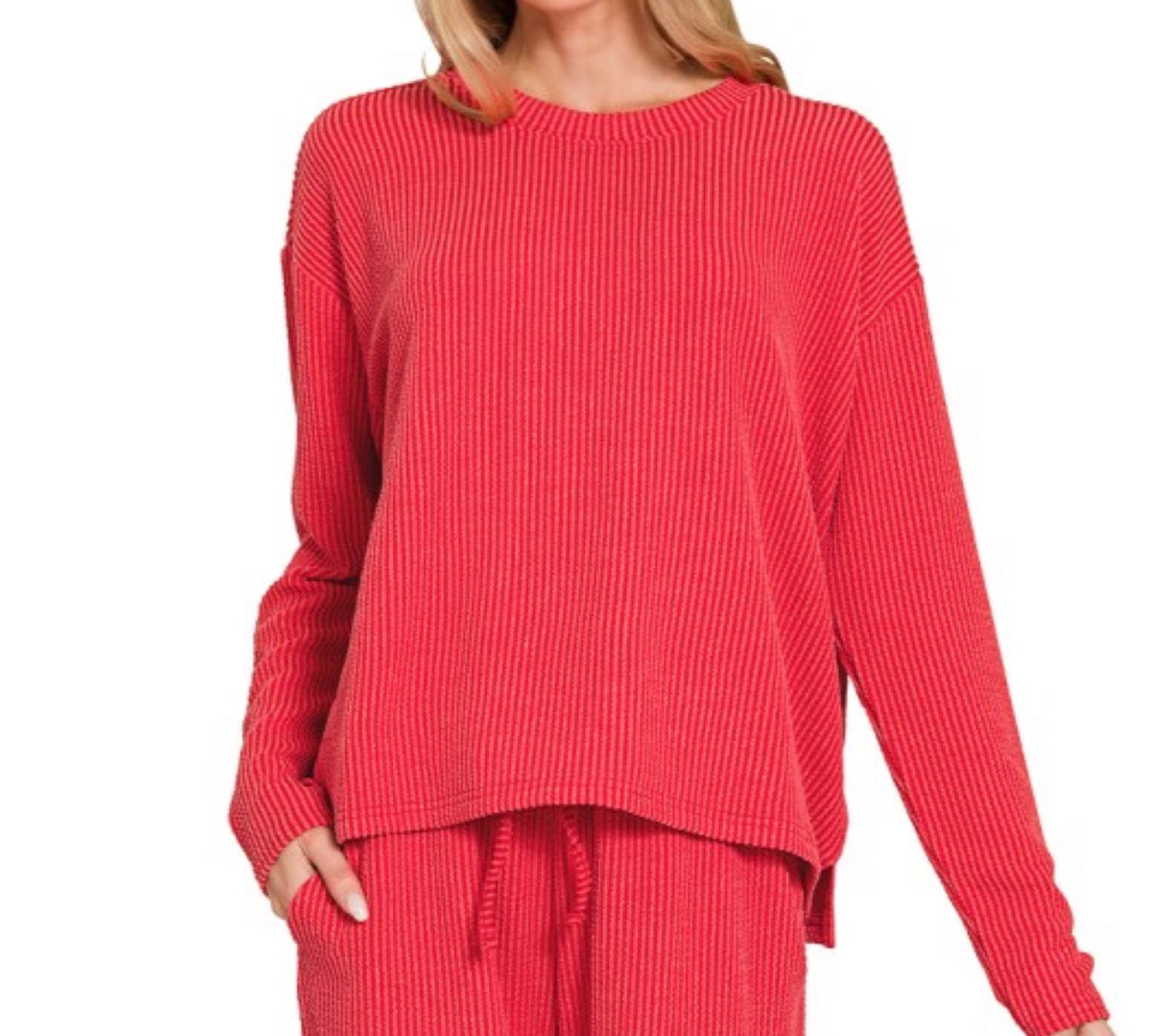 Ribbed Long Sleeve Set Top- Top Only