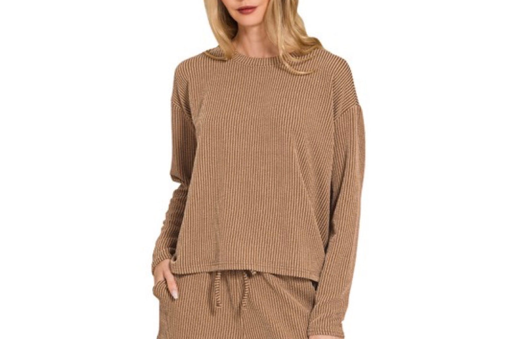 Ribbed Long Sleeve Set Top- Top Only