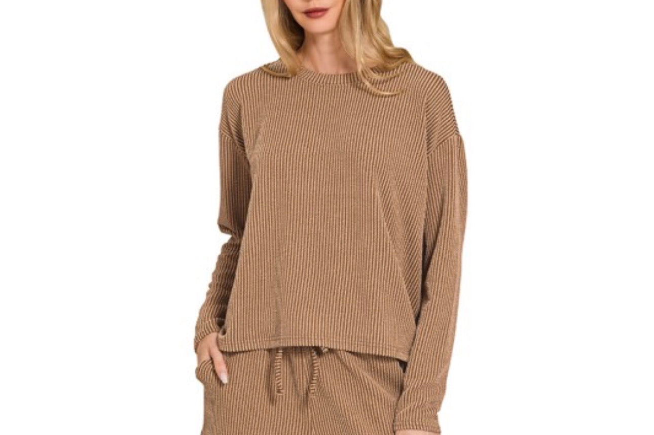 Ribbed Long Sleeve Set Top- Top Only