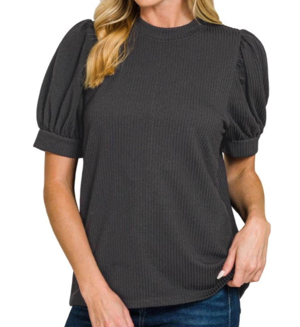 Ribbed Puff Sleeve Tee