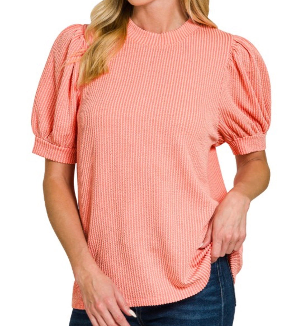 Ribbed Puff Sleeve Tee