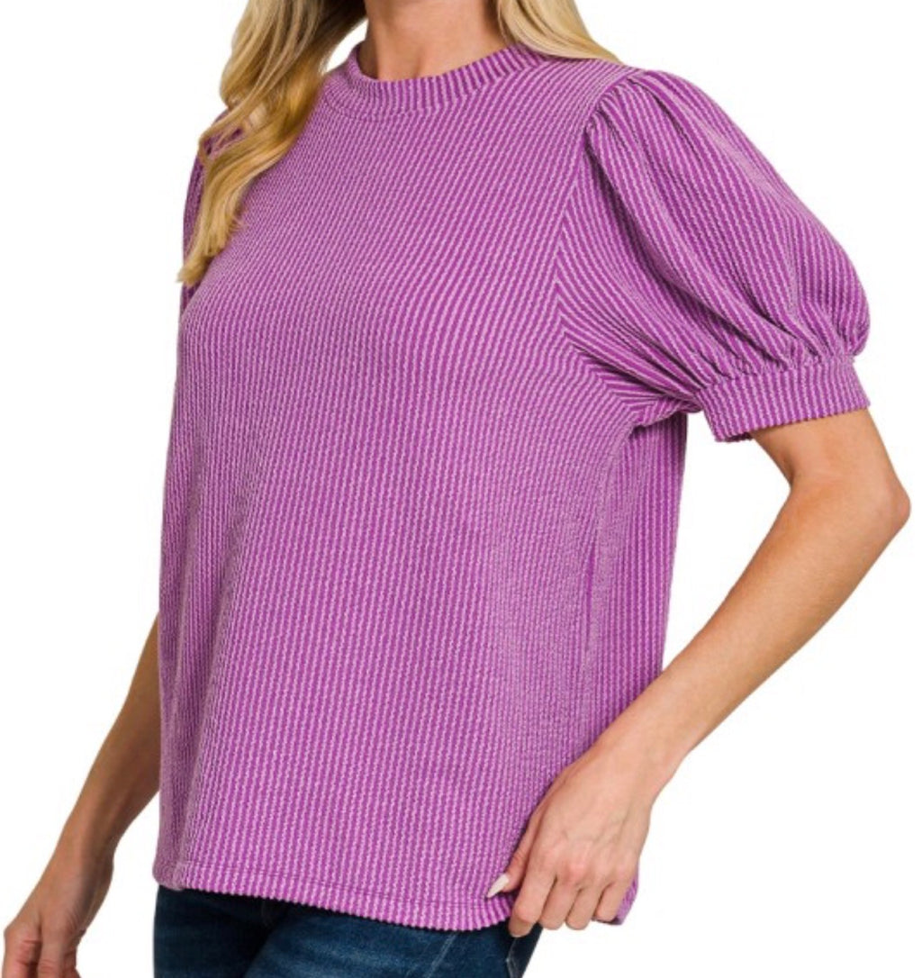 Ribbed Puff Sleeve Tee