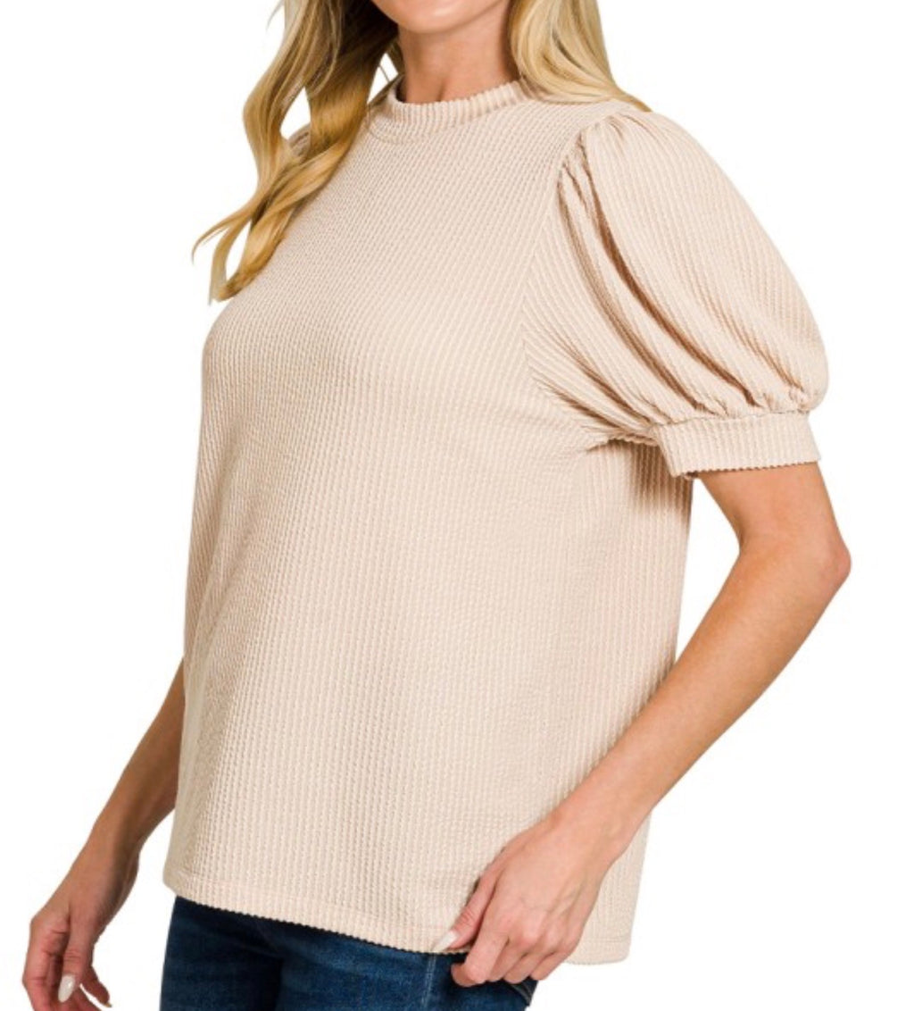 Ribbed Puff Sleeve Tee