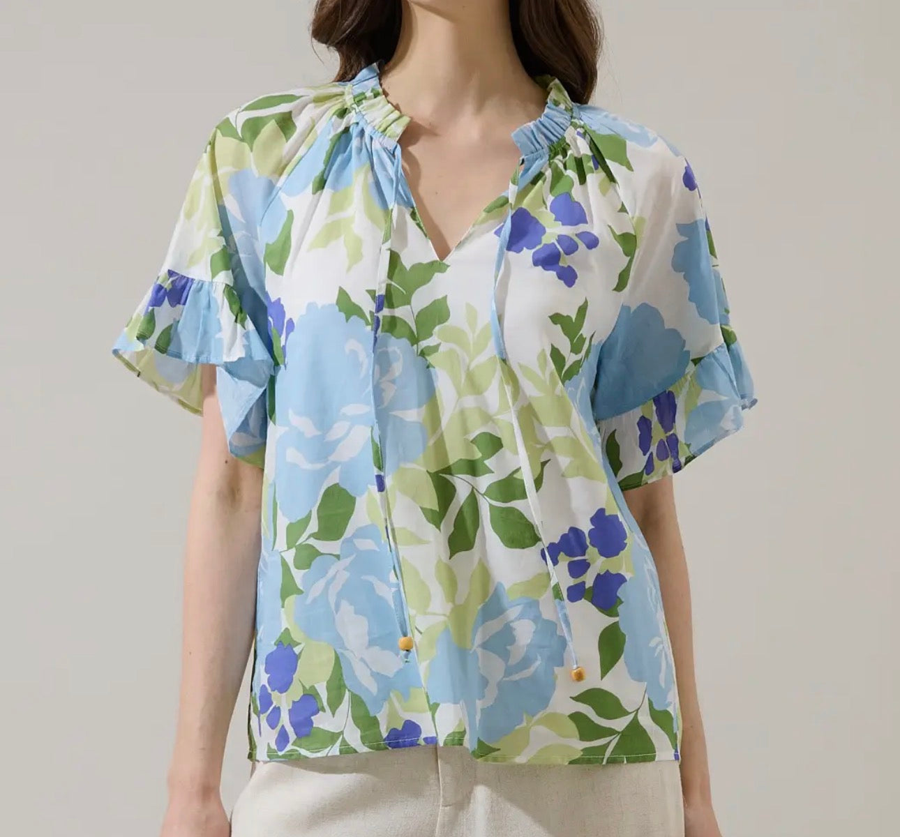 Floral Split Neck Blouse