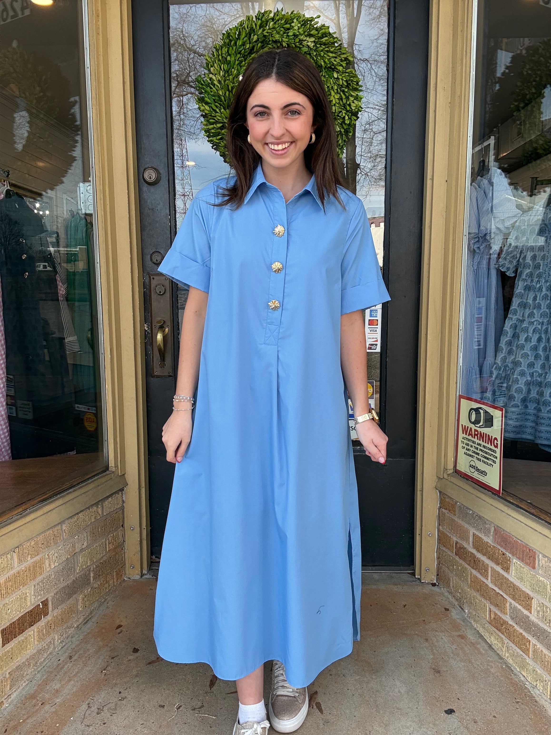 Baby Blue Short Sleeve Midi Dress