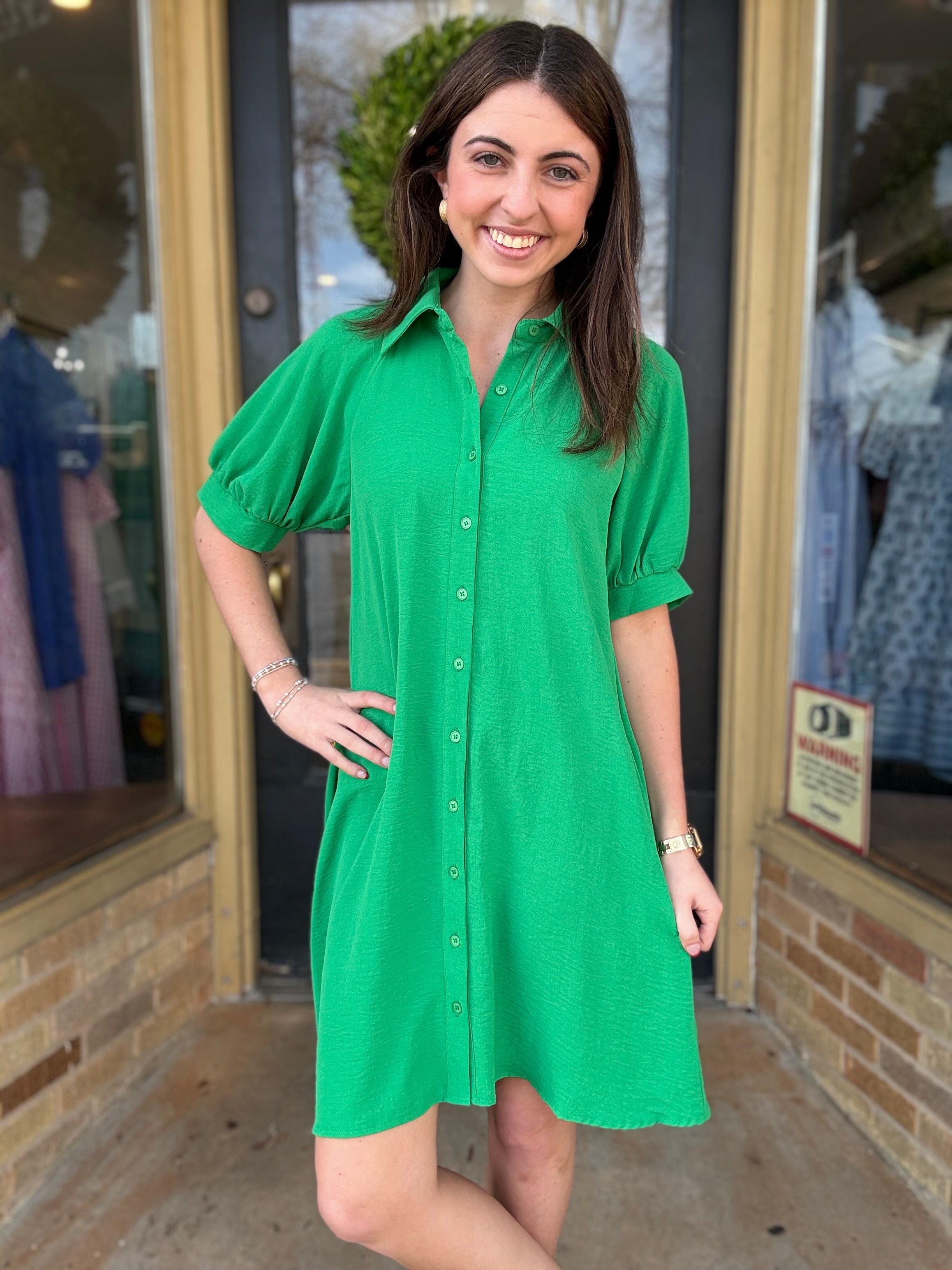 Collared Button Down Dress- Green