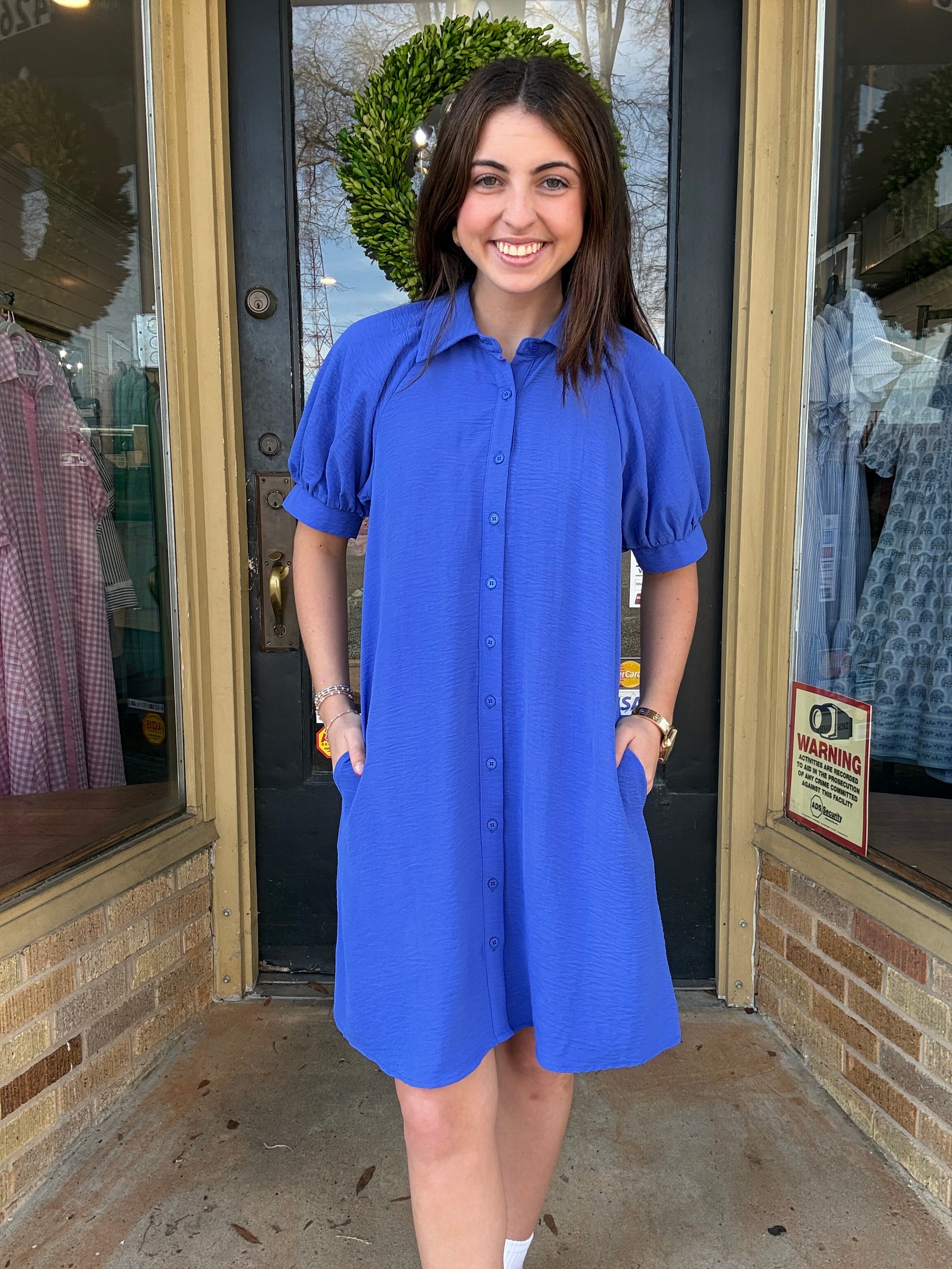 Collared Button Down Dress- Cobalt Blue