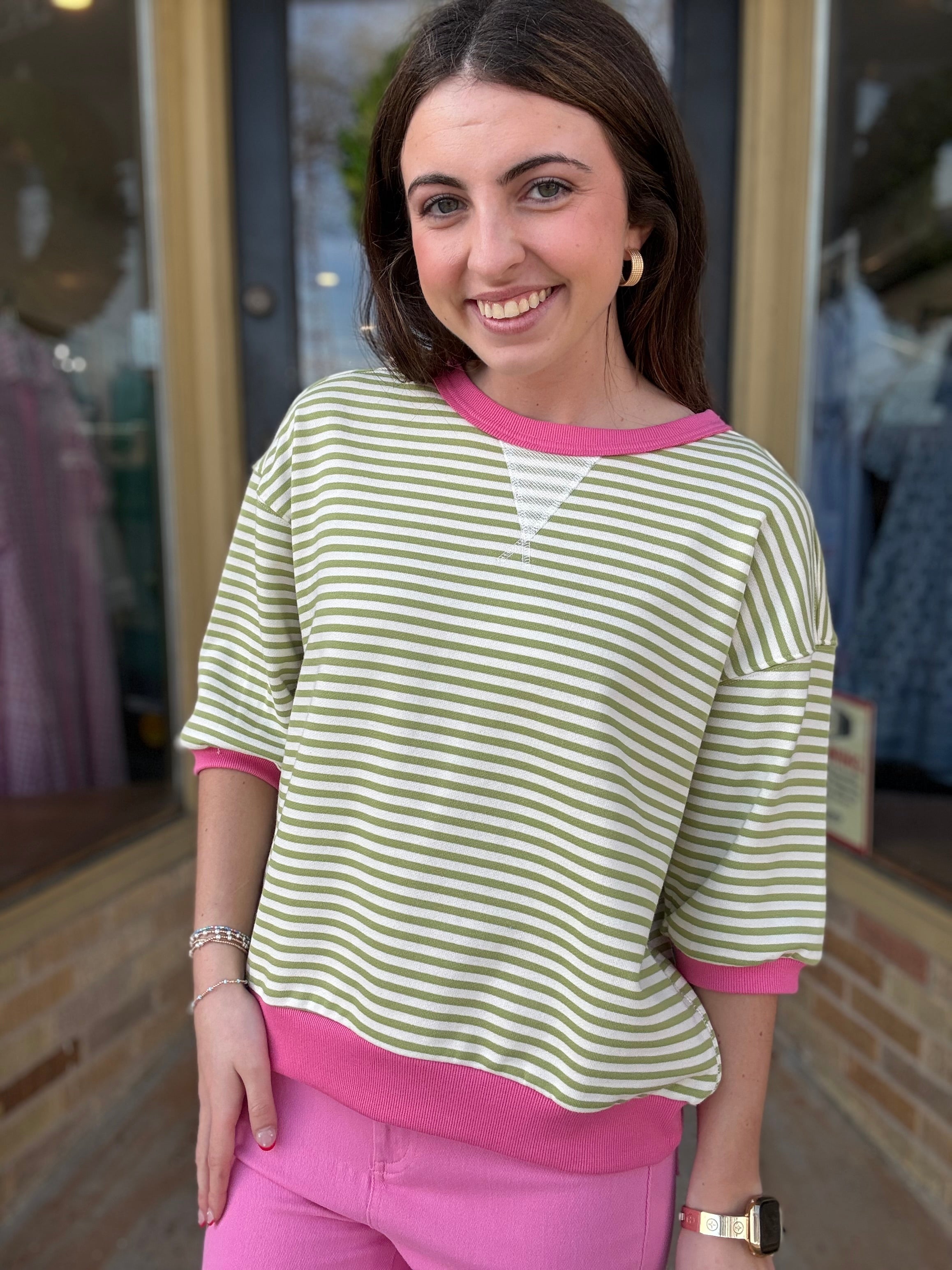 Green/Pink Striped Top