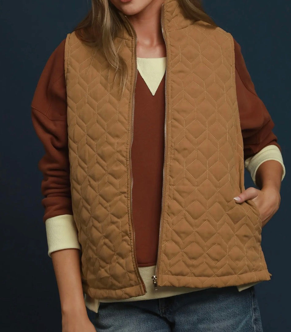 Quilted Charm Vest- Camel