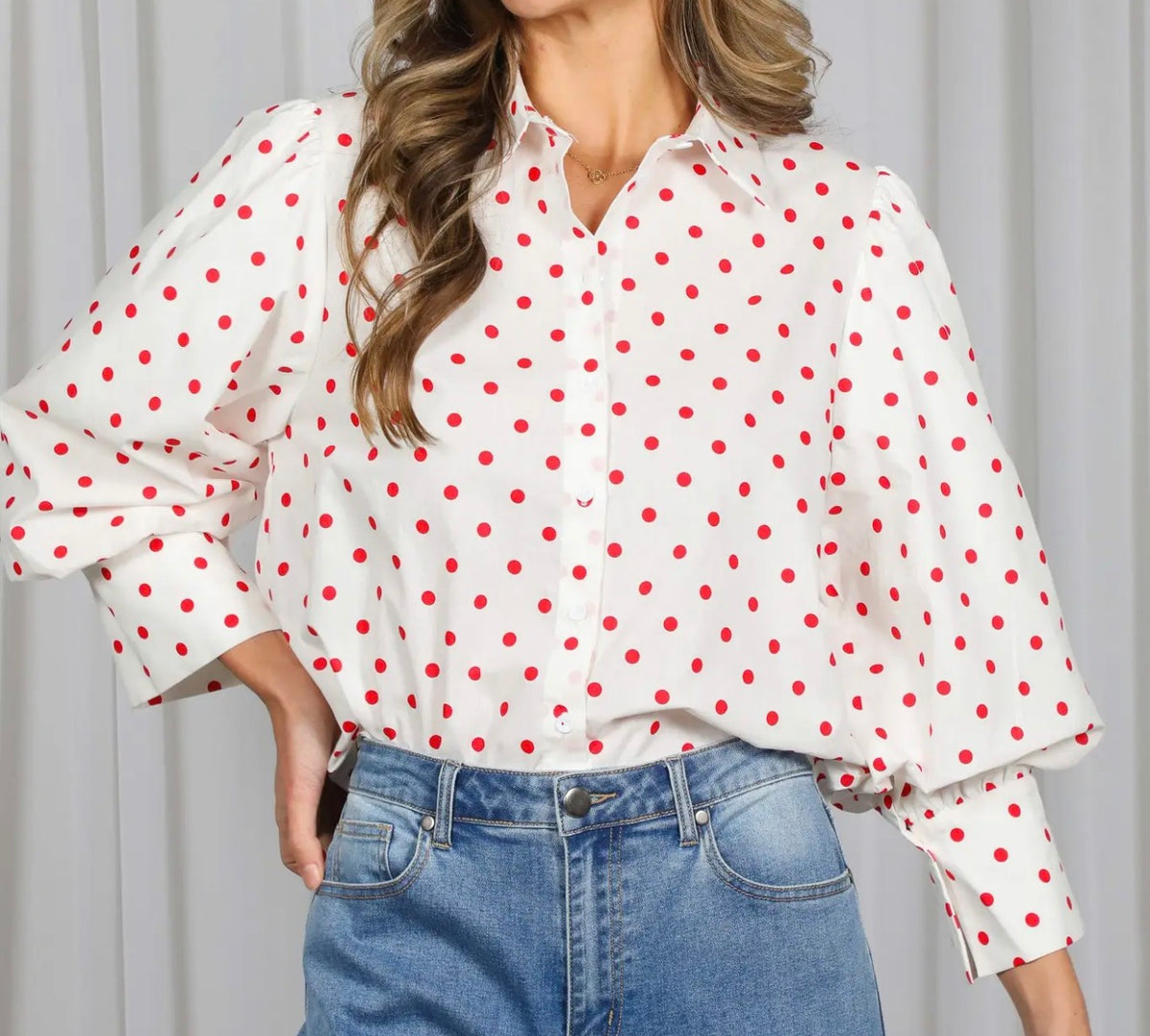 Deck the Dots Blouse- Red/White