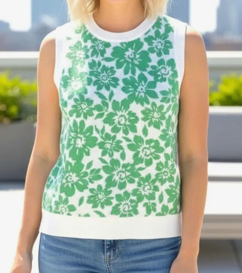 Green Floral Sweater Tank Top