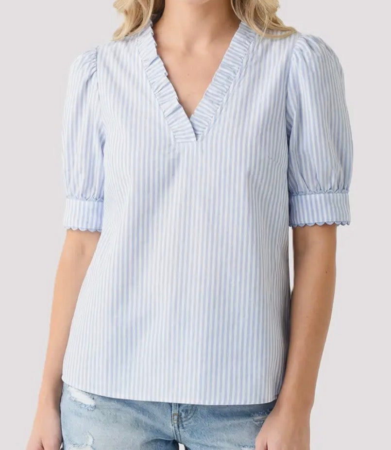 Baby Blue Frilled Stripe Top