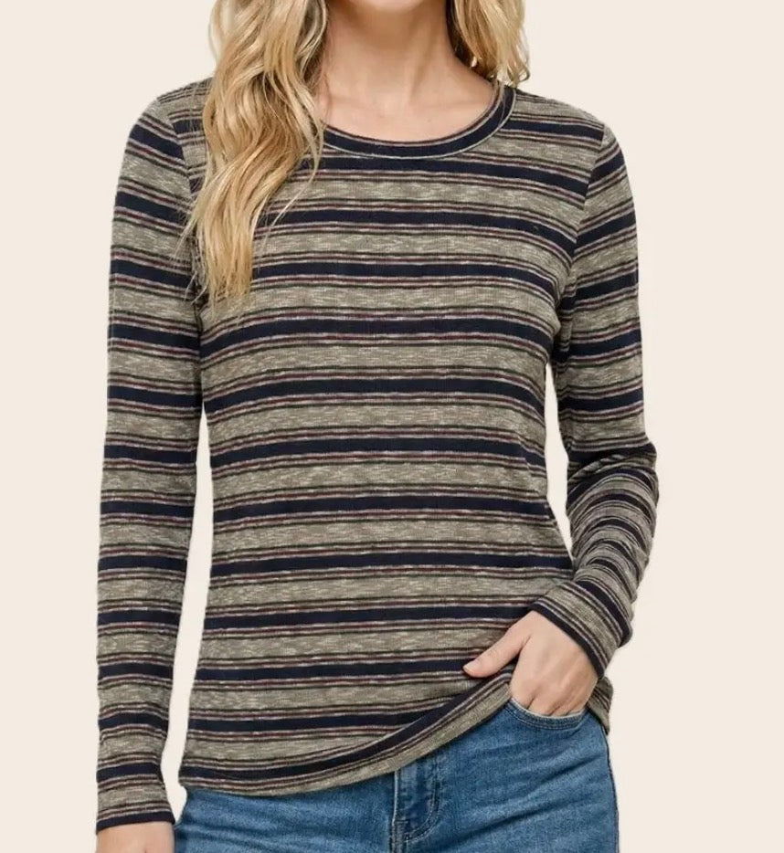 Olive & Navy Stripe Top