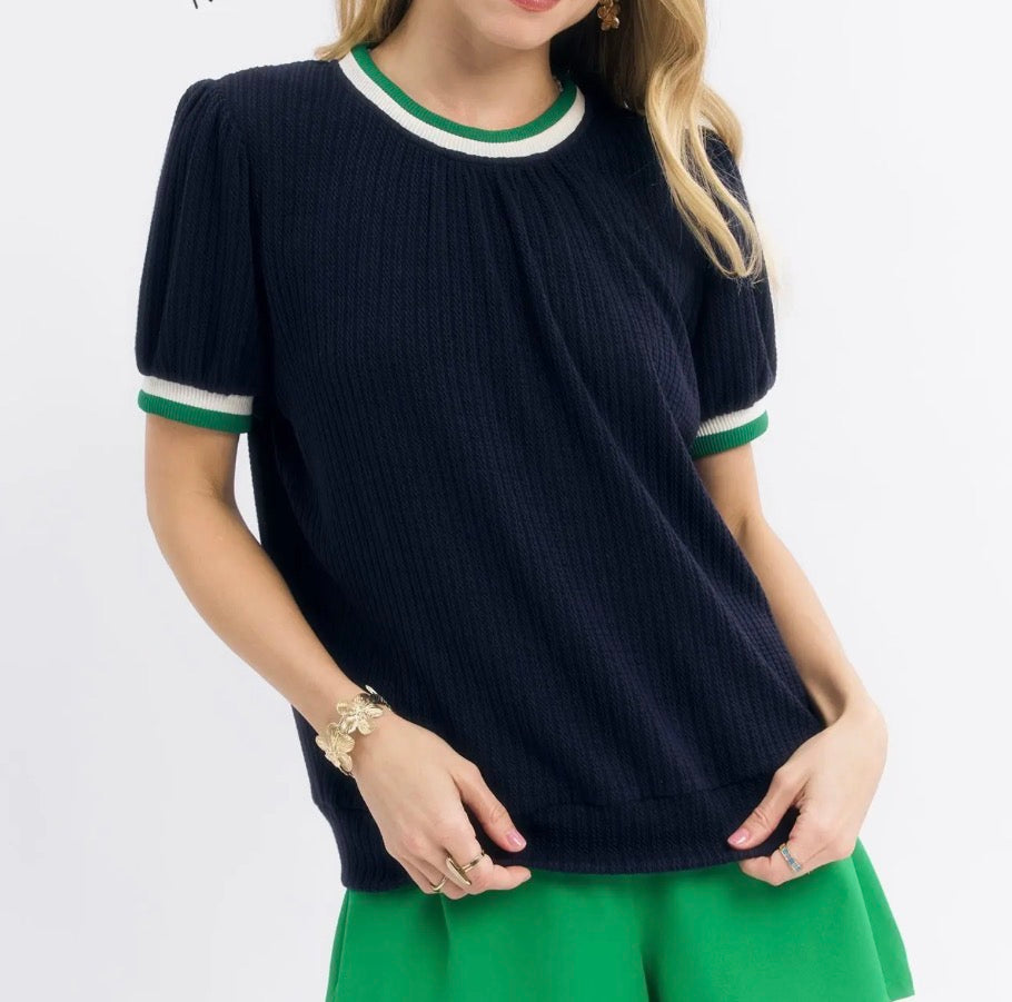 Navy Contrast Knit Top