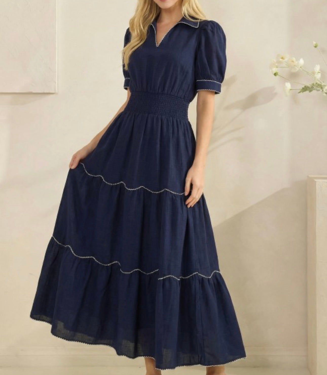 Navy Tiered Maxi Dress