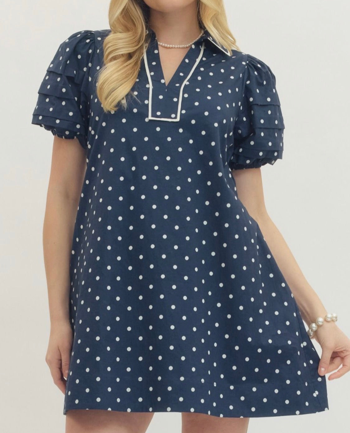 Navy Polka Dot Short Dress