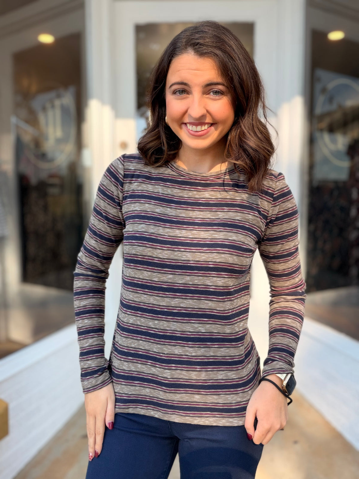 Olive & Navy Stripe Top