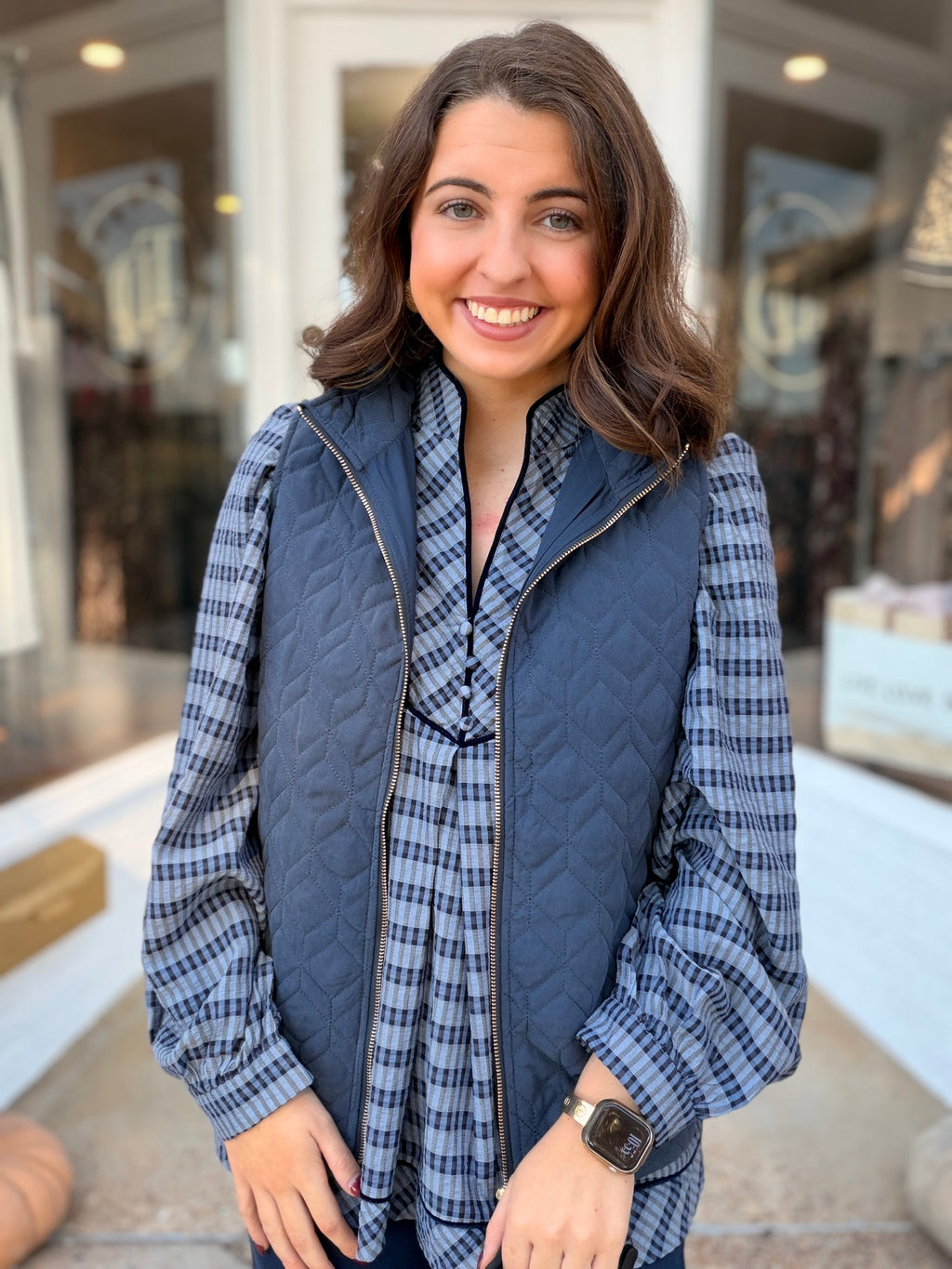 Quilted Charm Vest- Navy