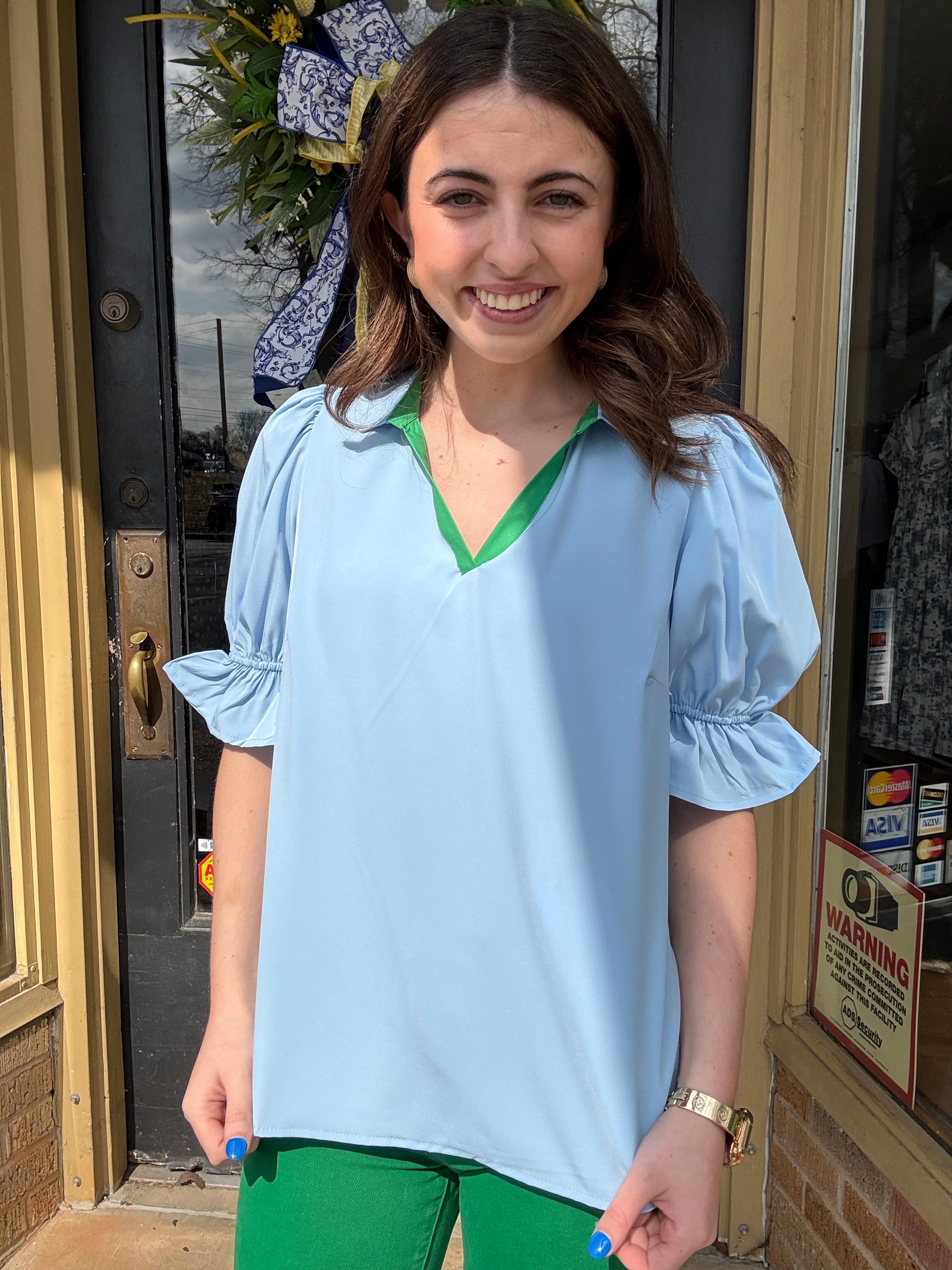 Mary Square Jessica Top-Light Blue