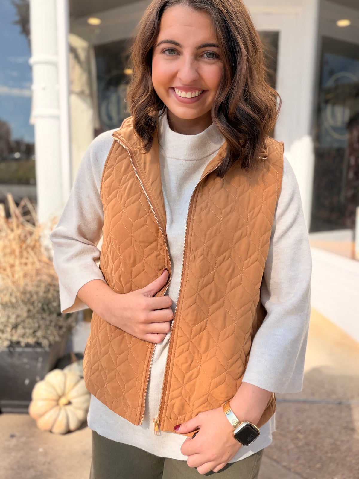 Quilted Charm Vest- Camel