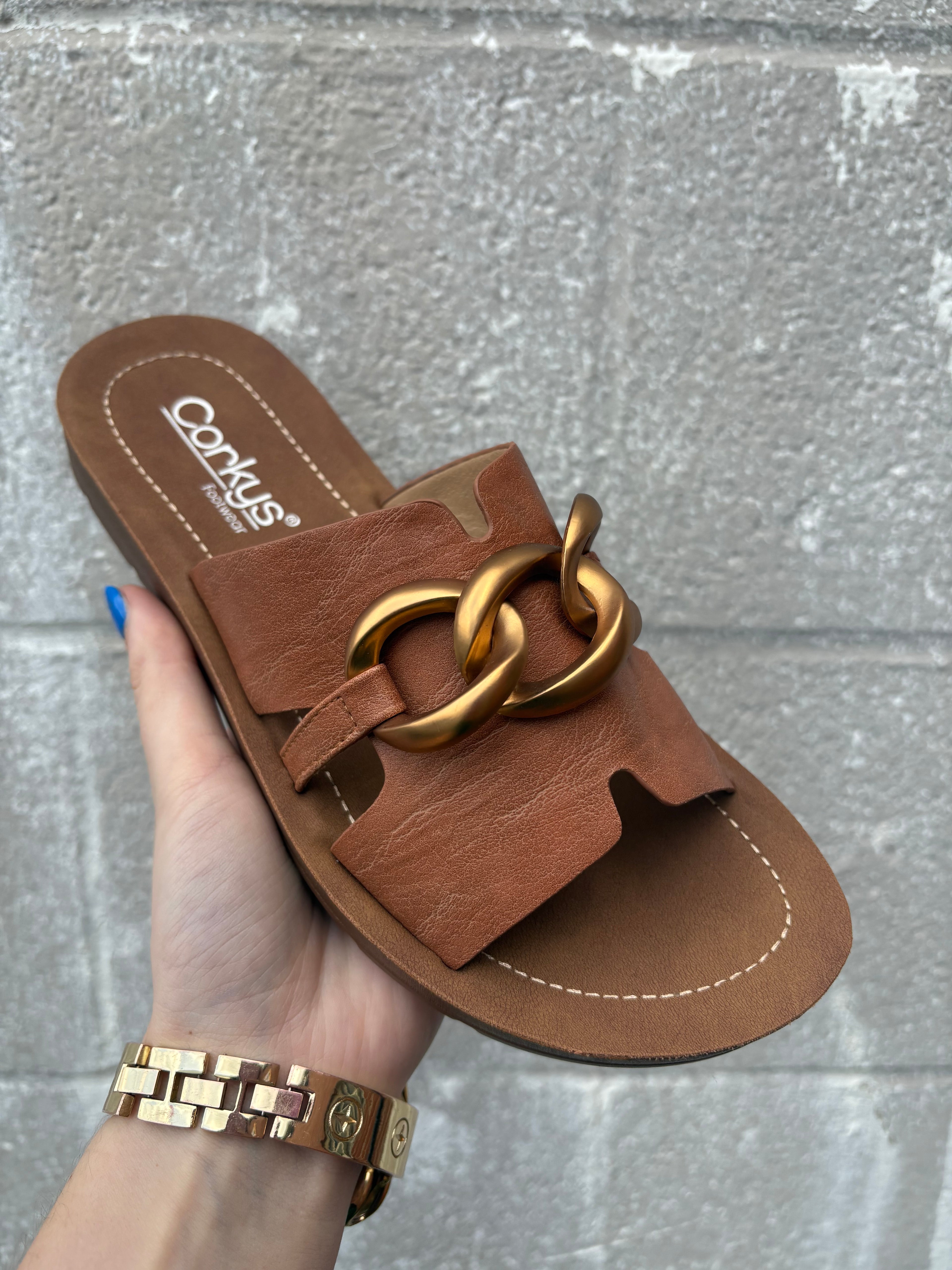 Corkys Chain Letter Cognac Flats