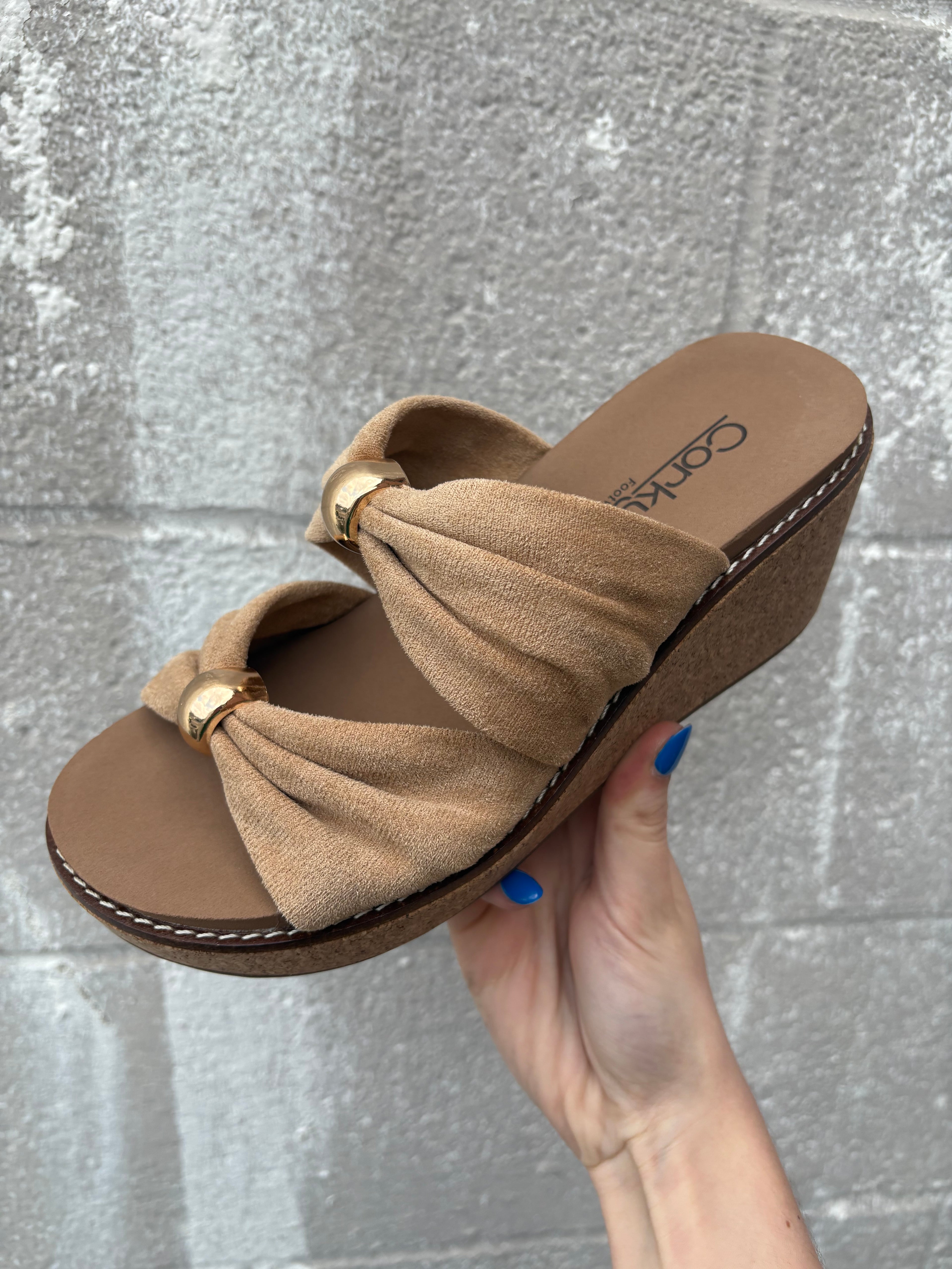 Corkys Camel Faux Suede Wedges