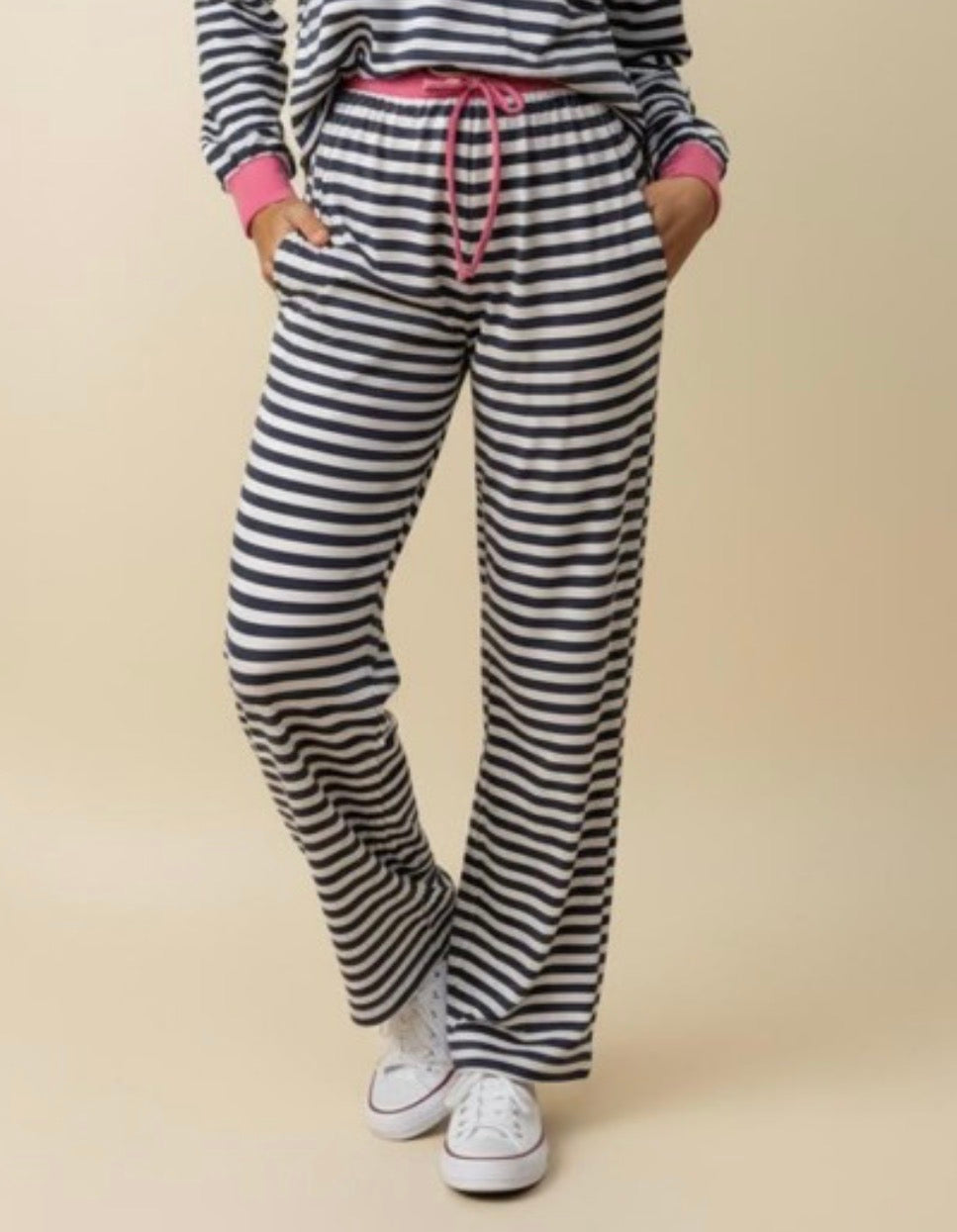 Navy/Pink Stripe Set Pants-Pants Only
