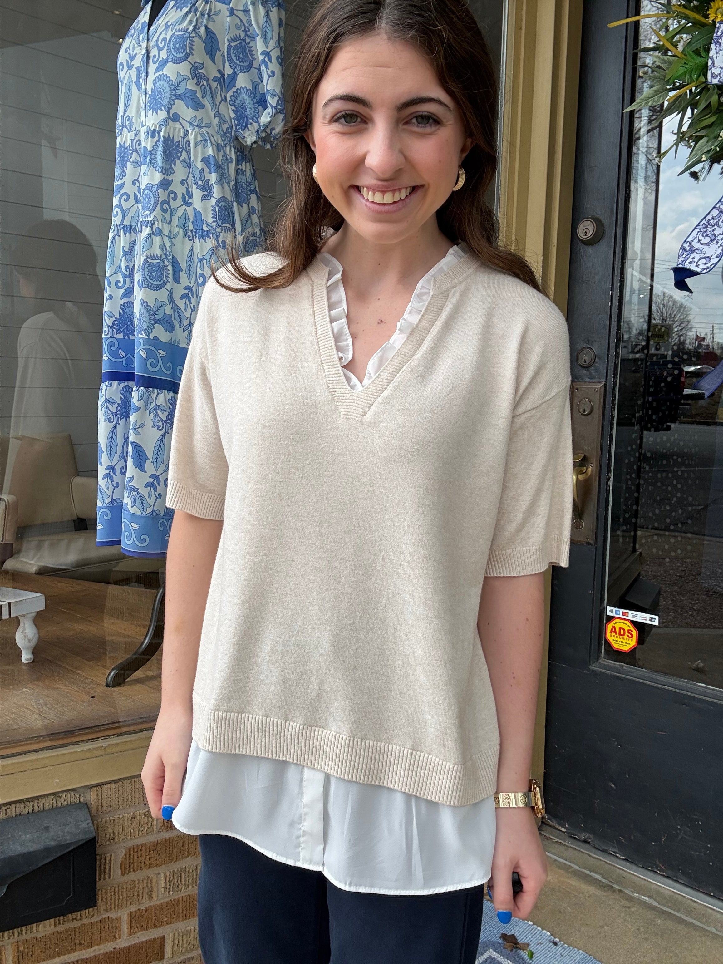 Oatmeal Layered Knit Top
