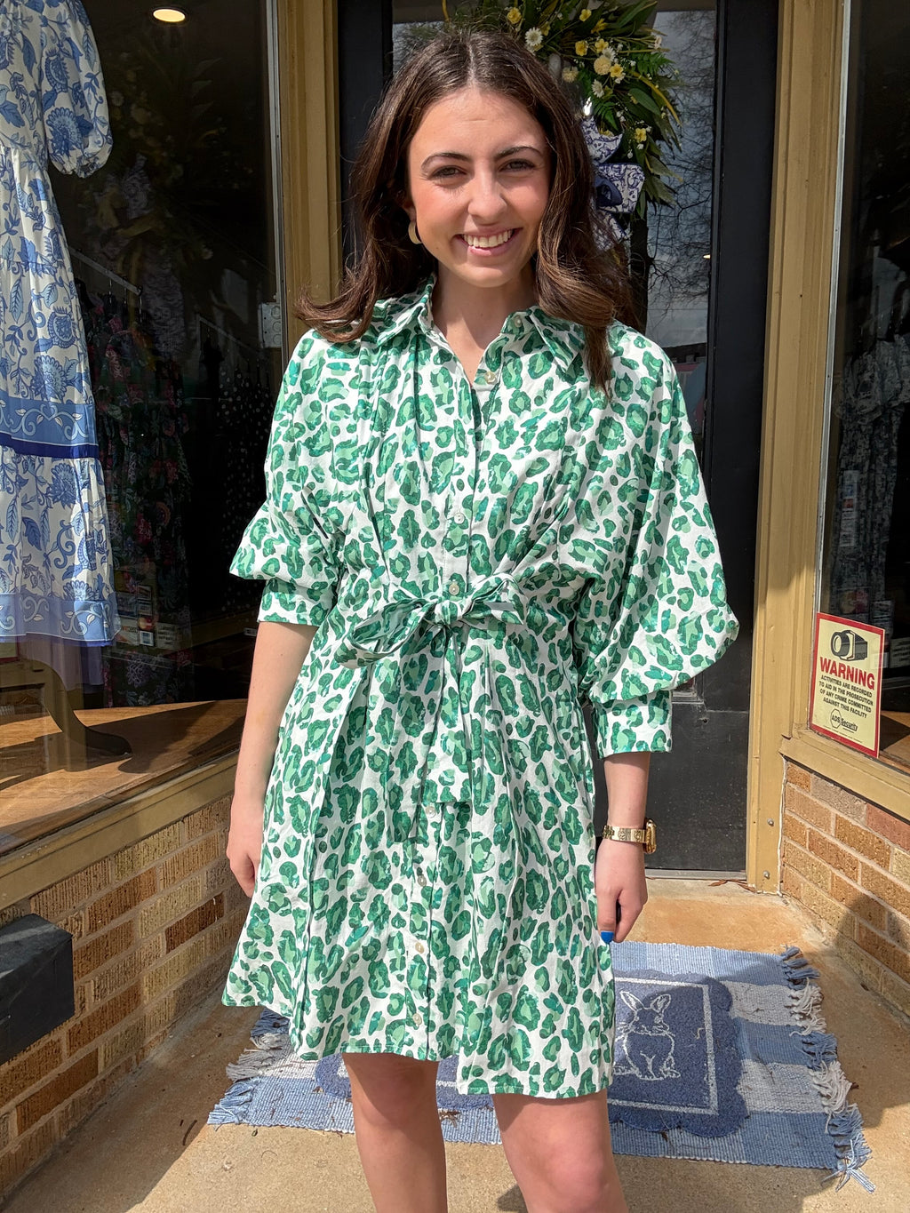 Green Leopard Waist Tie Dress