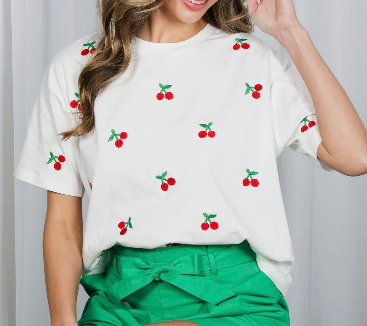 Cherry Embroidered Top