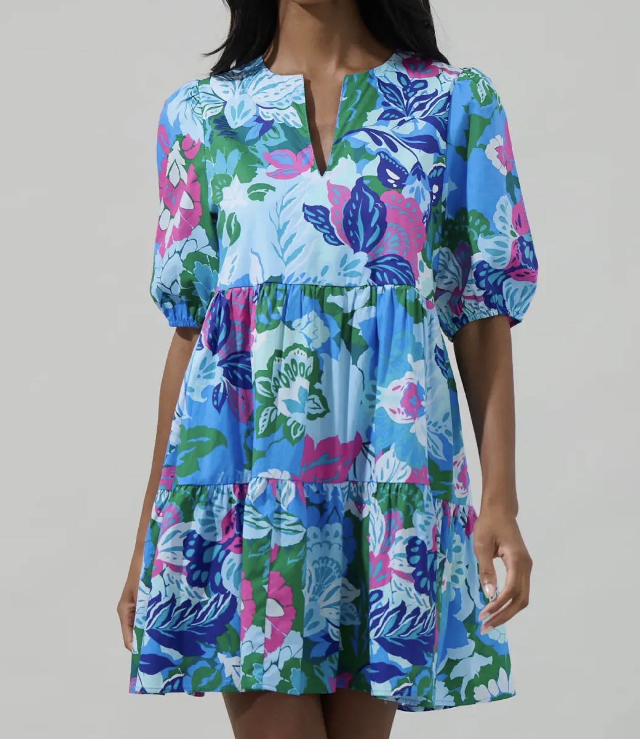 Blue Multi Floral Mini Dress