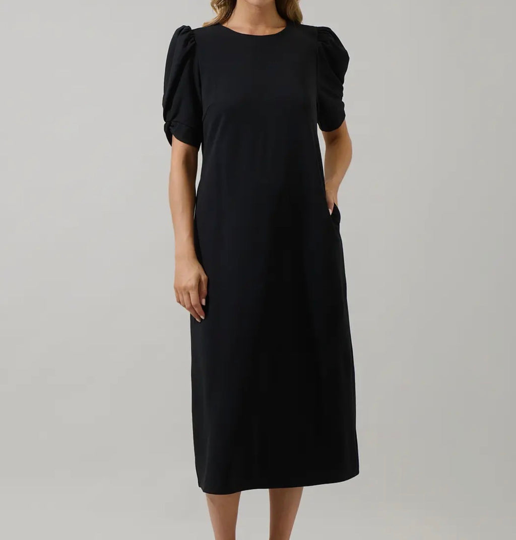 Black Thora Puff Sleeve Midi Dress