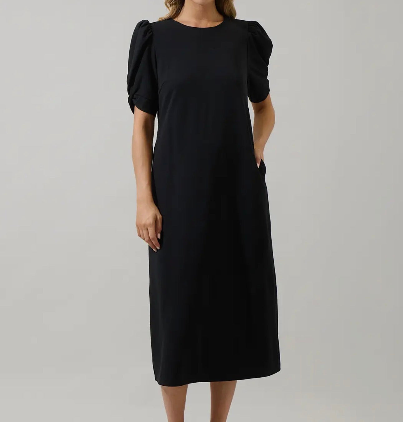Black Thora Puff Sleeve Midi Dress