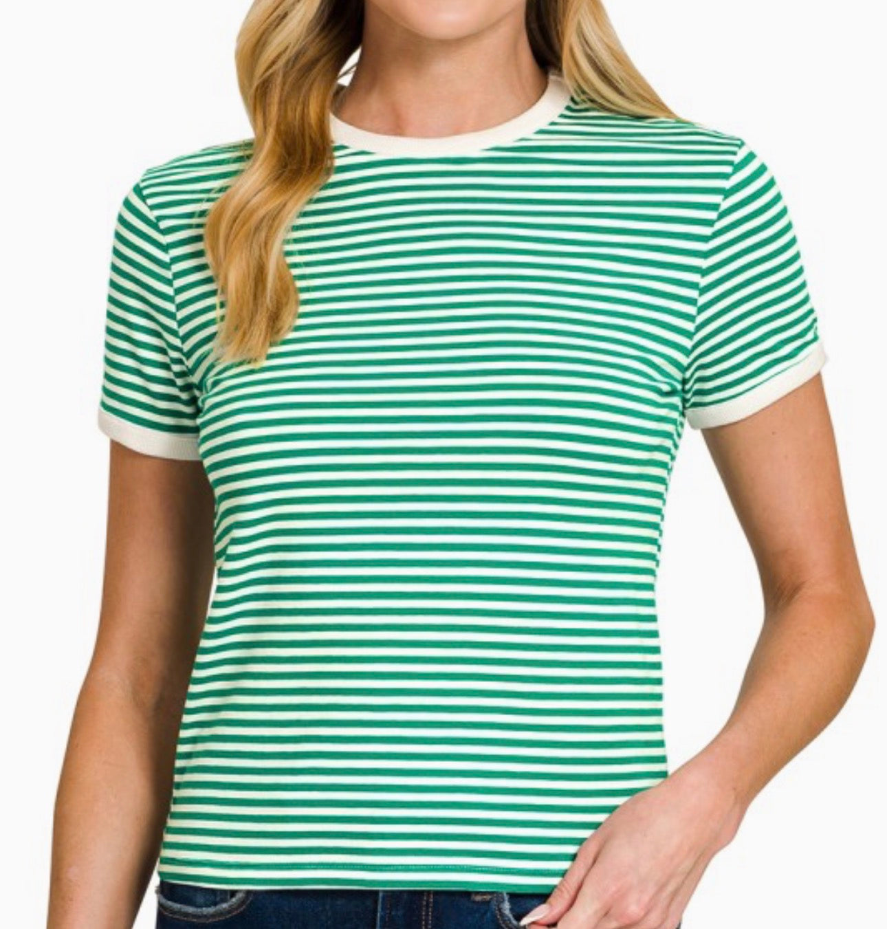 Kelly Green Stripe Contrast Tee