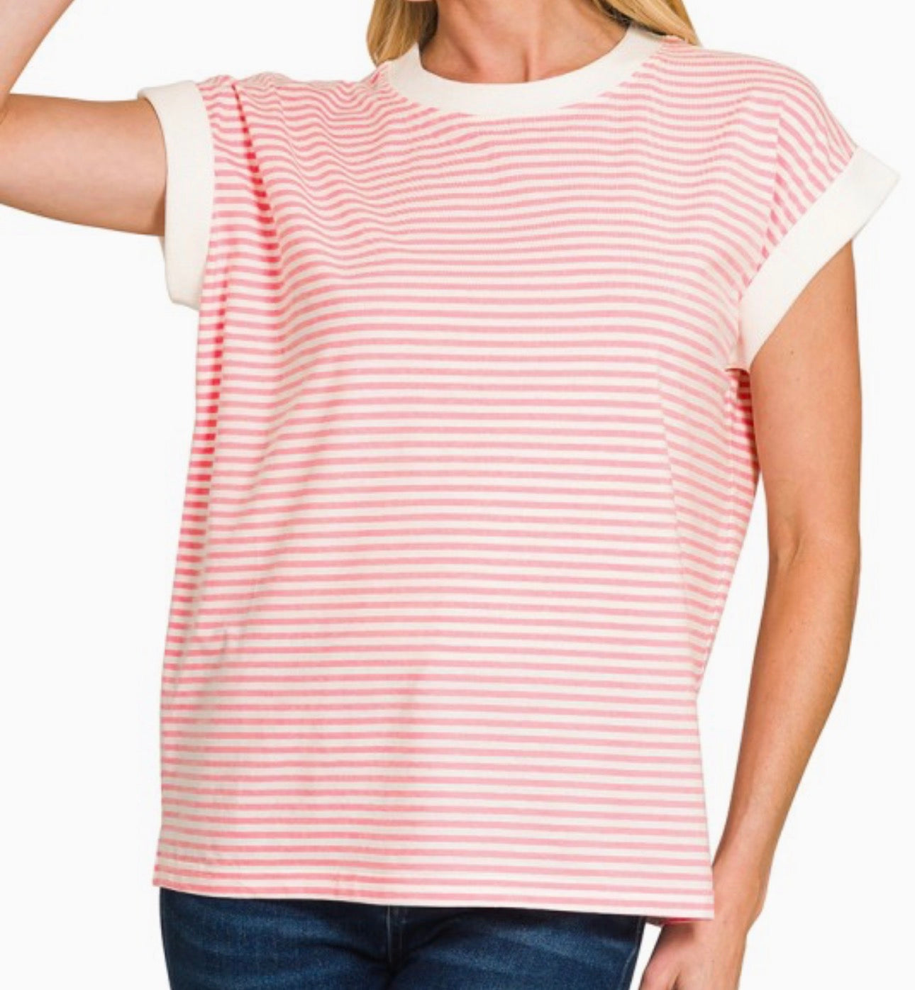 Stripe Contrast Trim Top