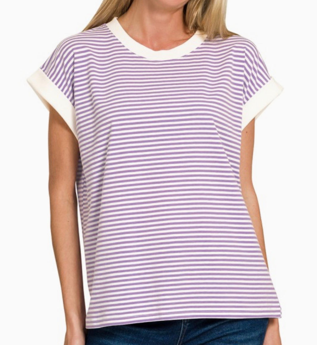Stripe Contrast Trim Top