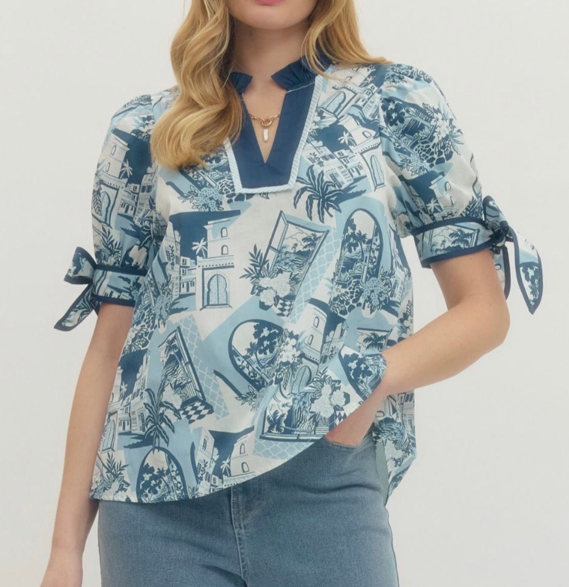 Navy Printed Blouse