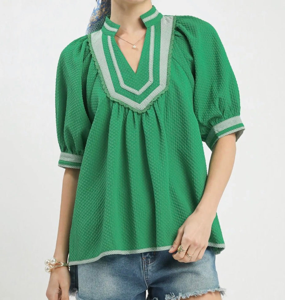 Kelly Green Stripe Contrast Top
