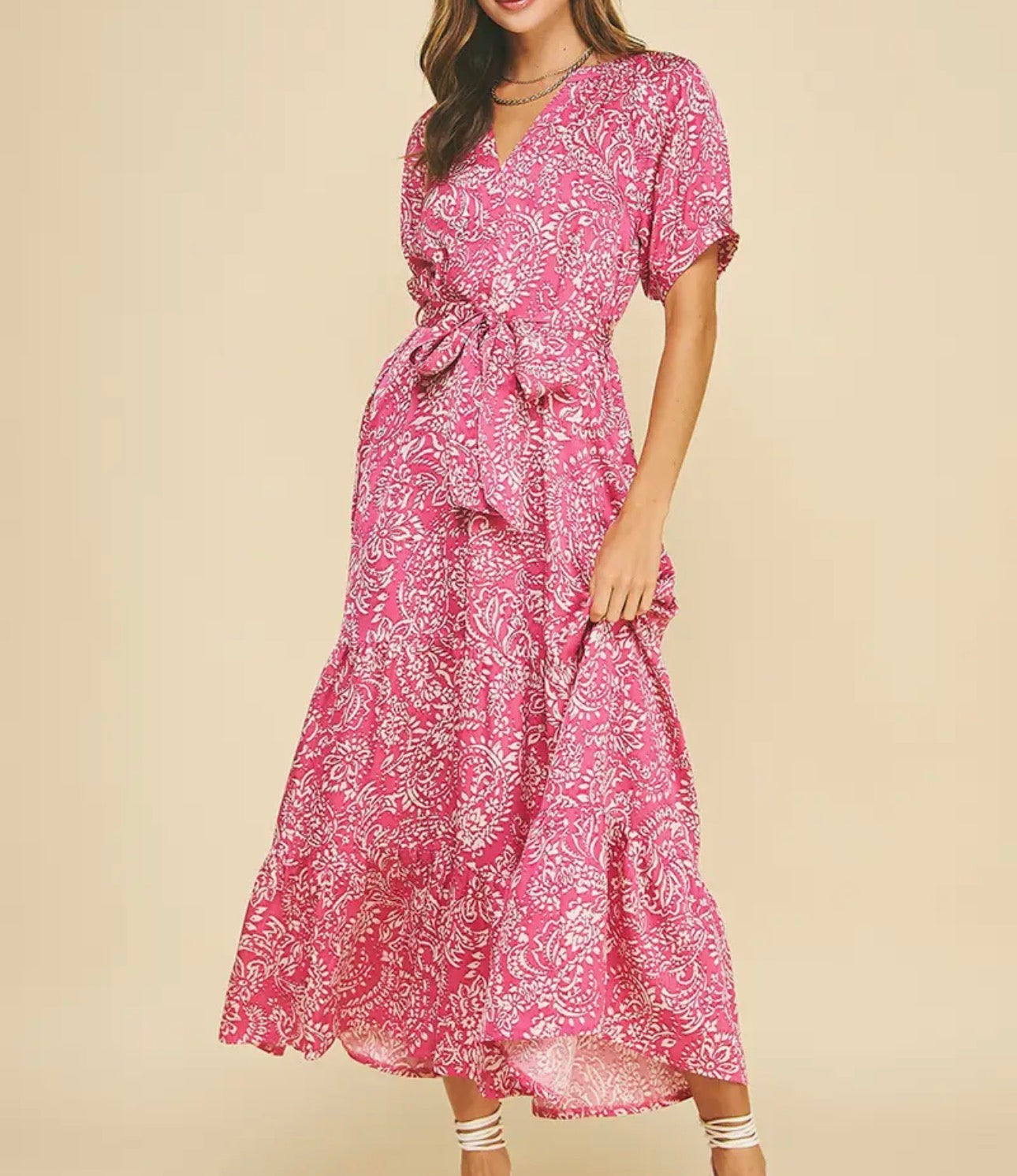 Magenta Print Tiered Maxi Dress