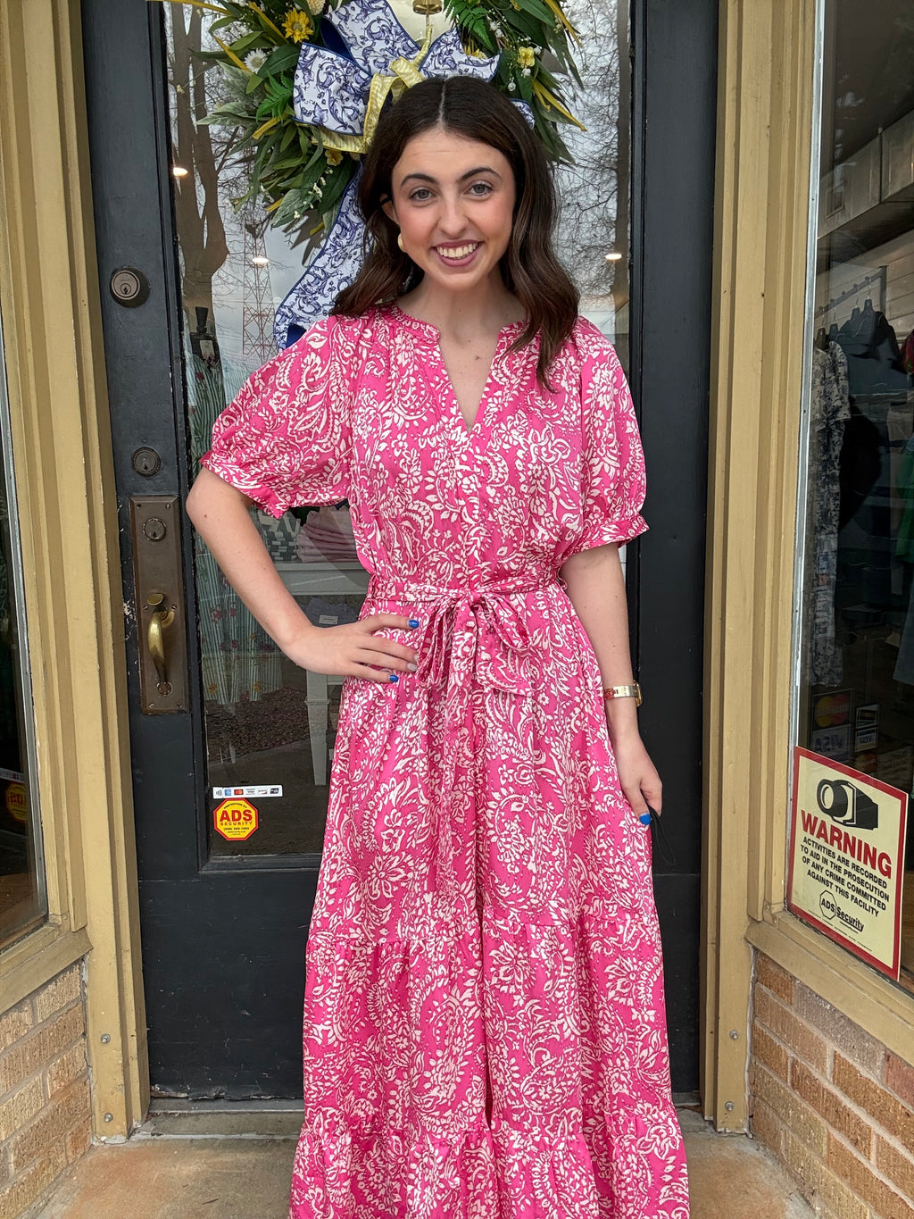 Magenta Print Tiered Maxi Dress