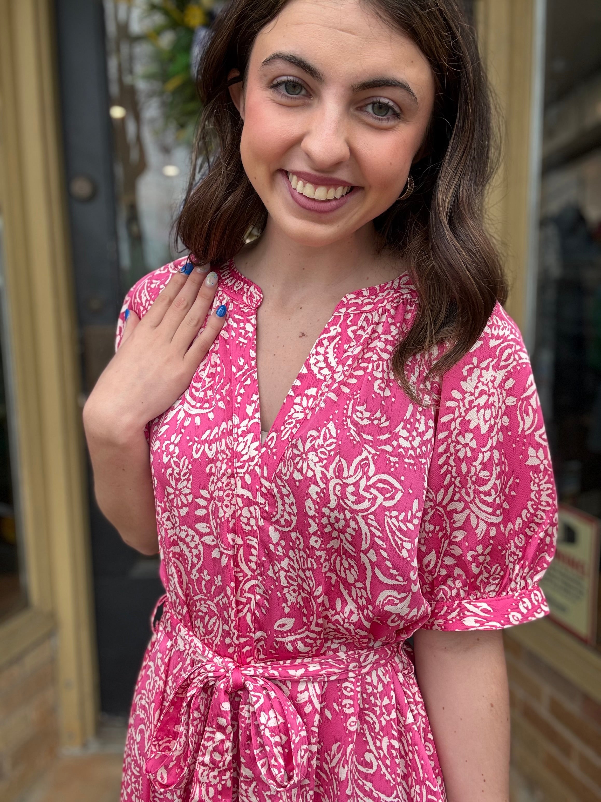 Magenta Print Tiered Maxi Dress