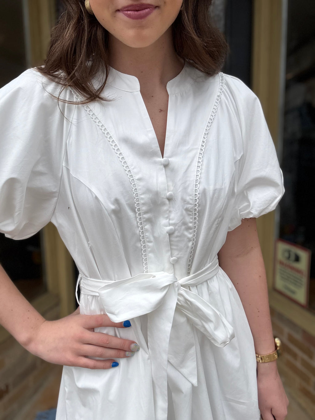 White Poplin Puff Sleeve Dress