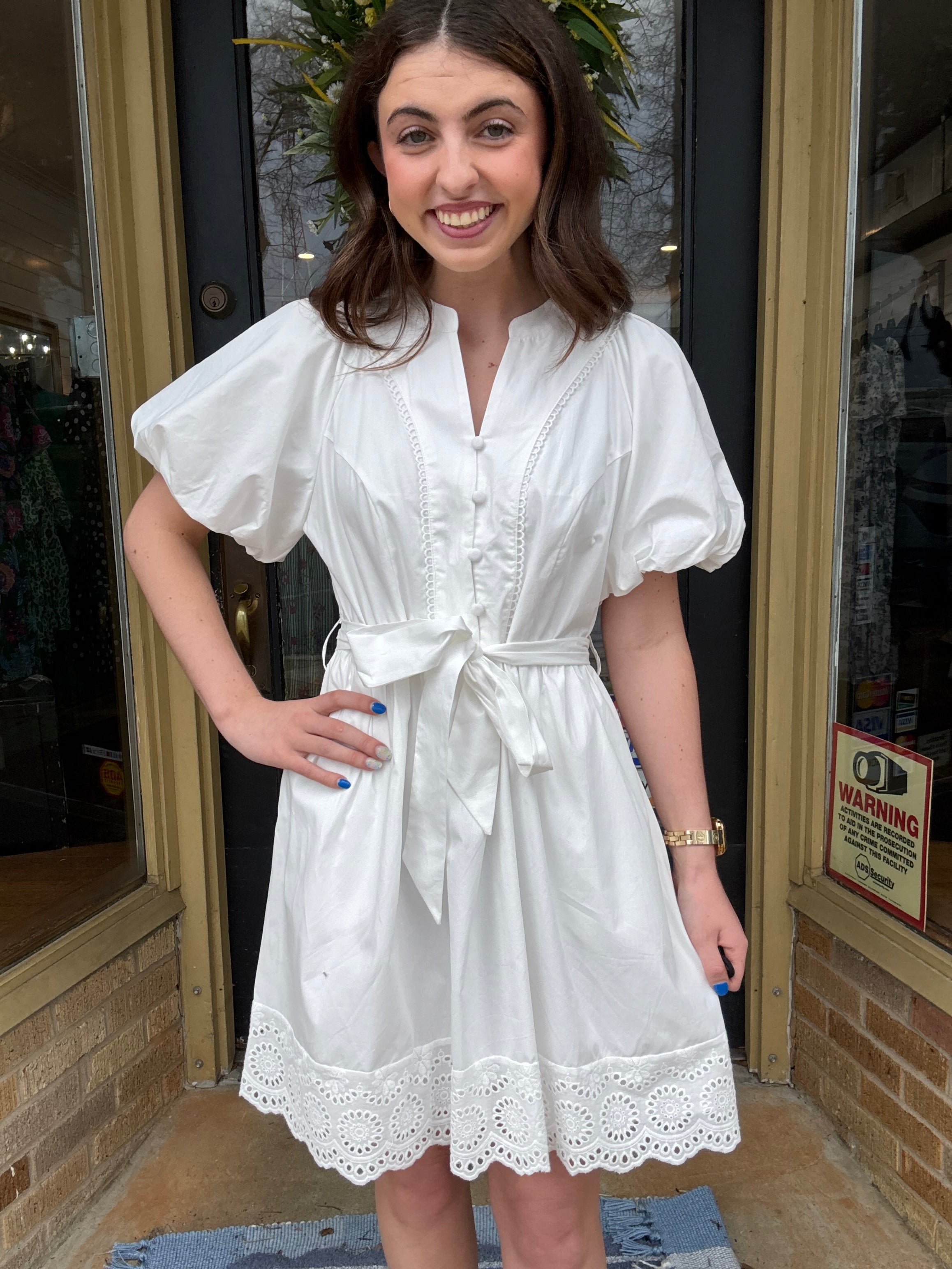 White Poplin Puff Sleeve Dress