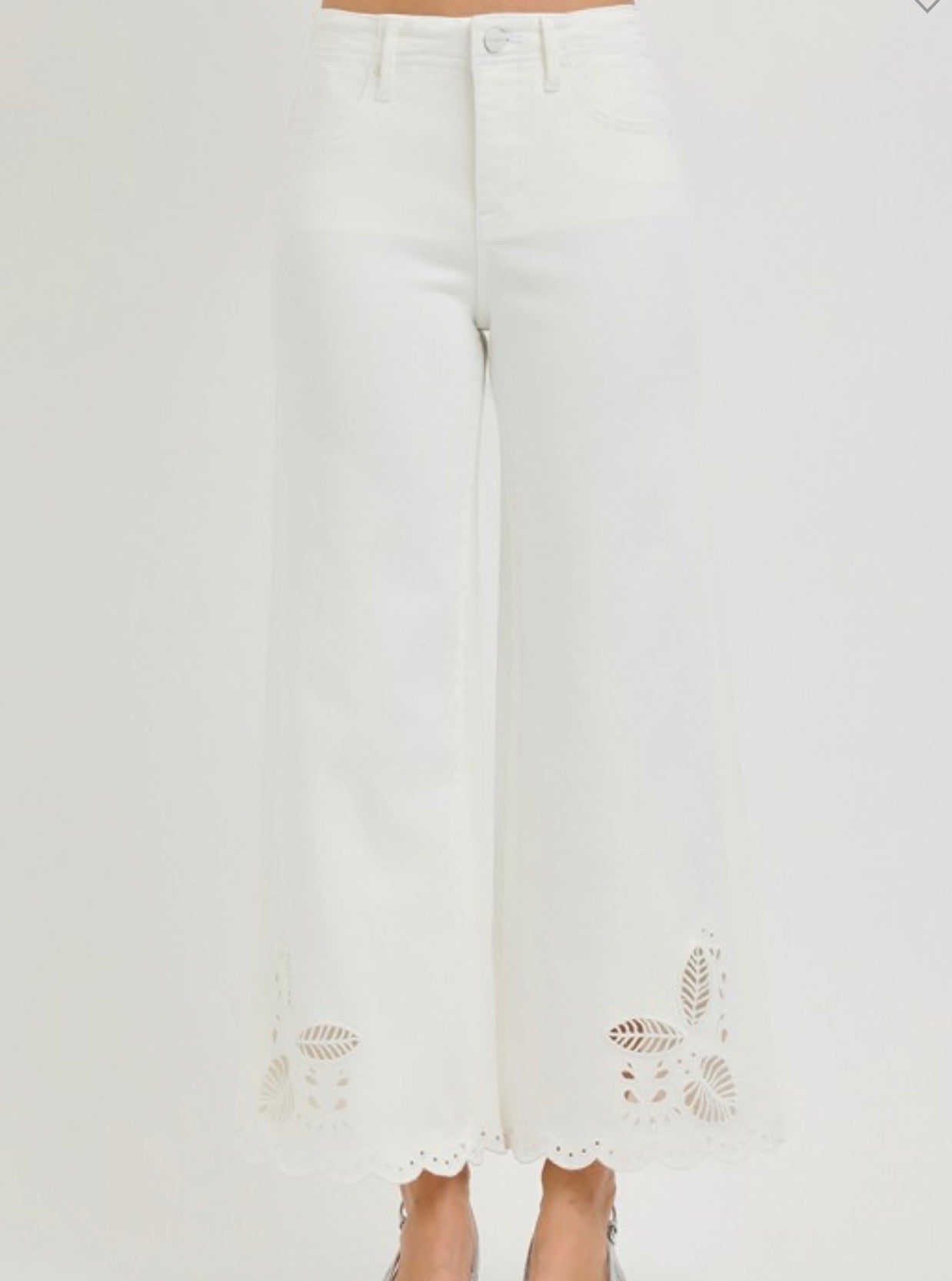 Risen Cream Eyelet Crop Jeans