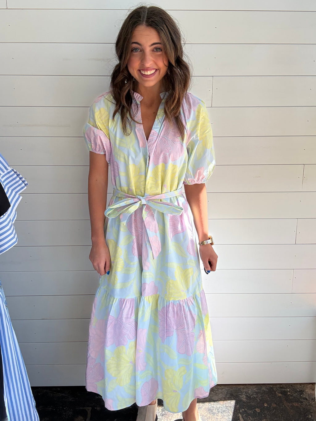 Pastel Floral Midi Tiered Dress